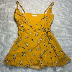 Honey Belle Yellow Bird Print Romper Size Medium Boho Feminine Funky Style